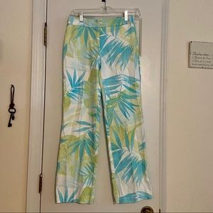 Talbots Blue Green Palm Leaf Stretch Pants